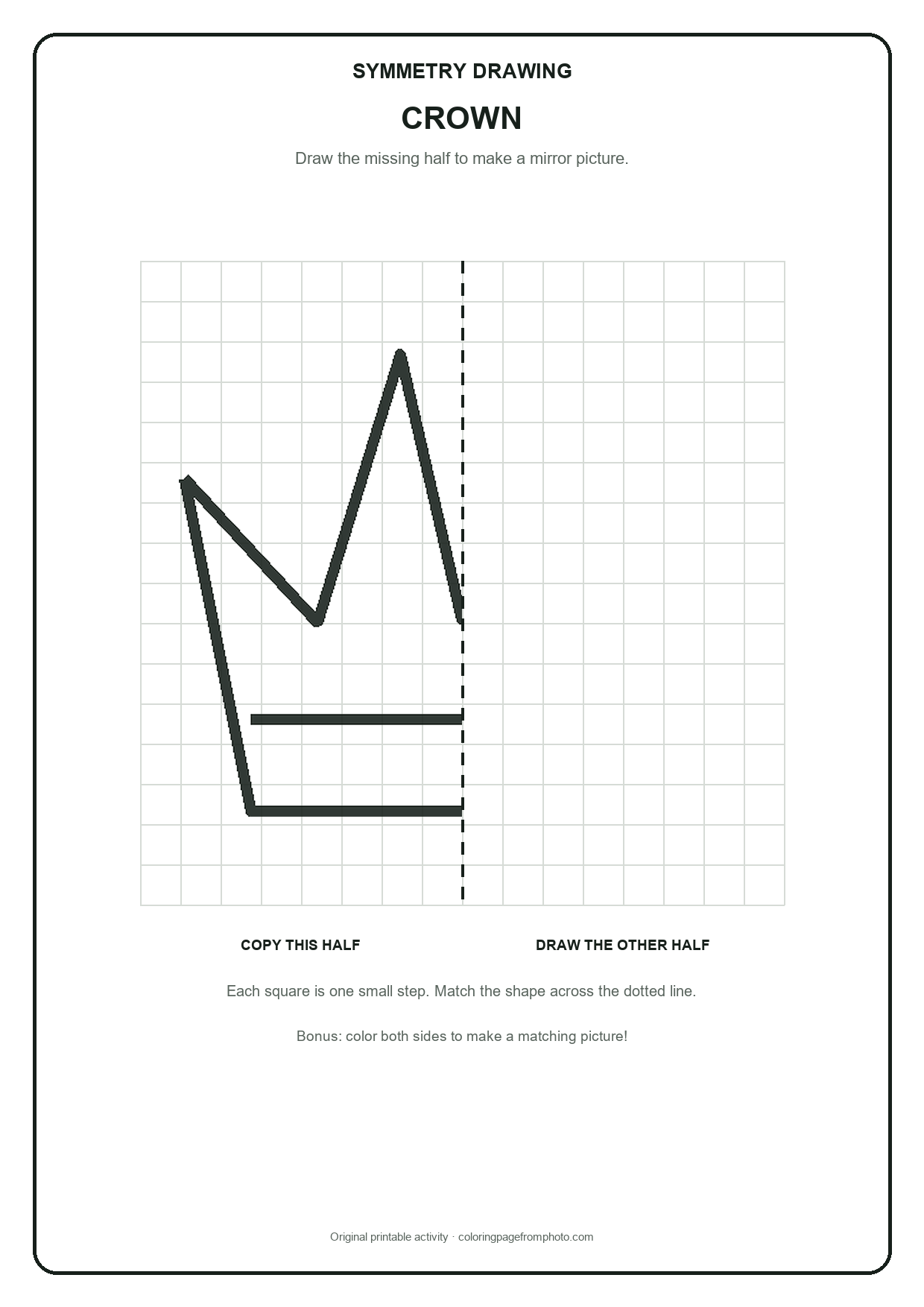 Printable crown symmetry drawing printables activity