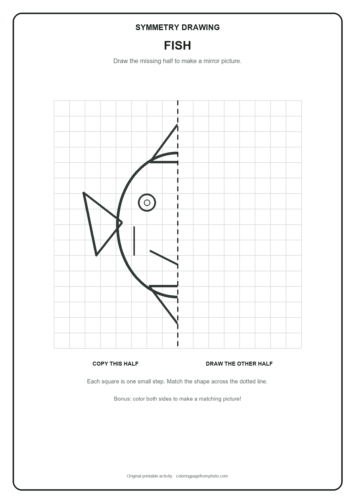 Printable fish symmetry drawing printables activity