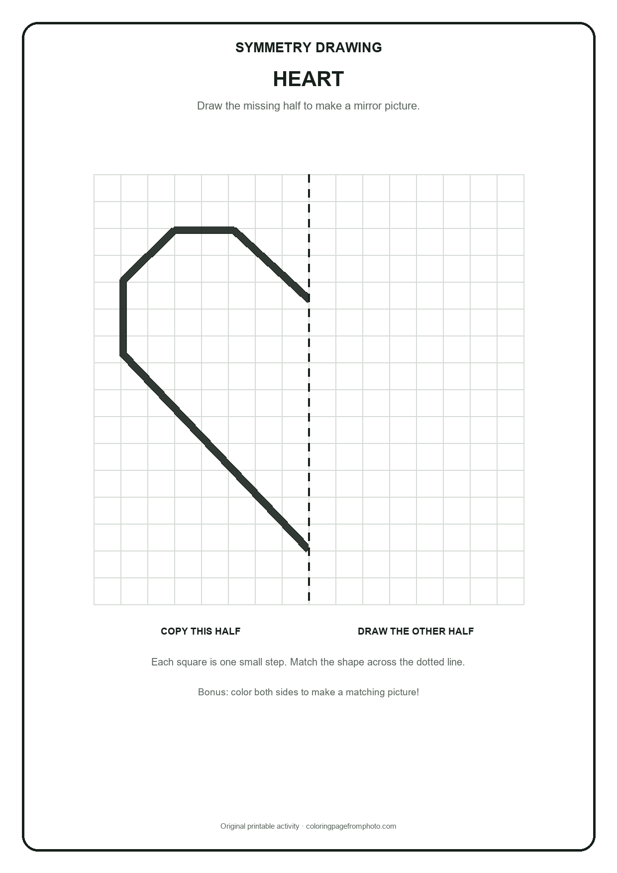 Printable heart symmetry drawing printables activity