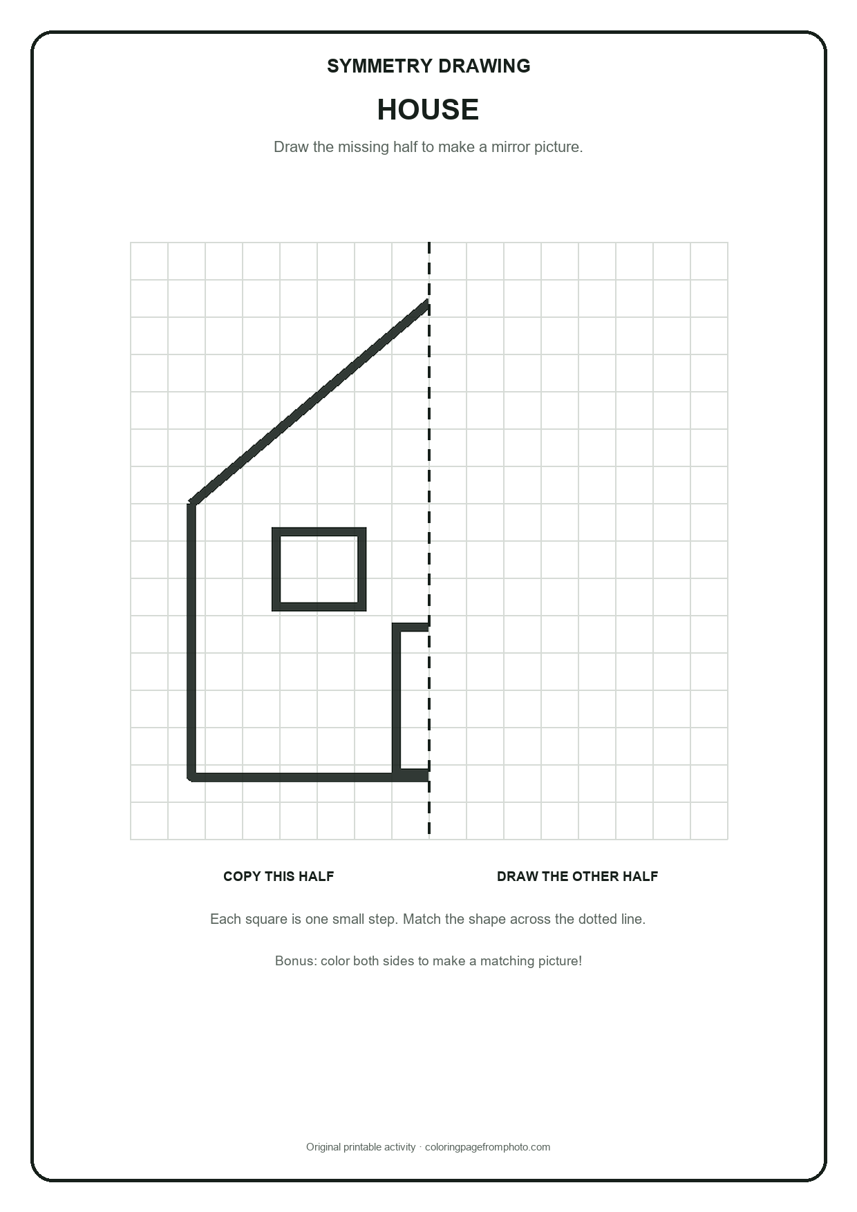 Printable house symmetry drawing printables activity