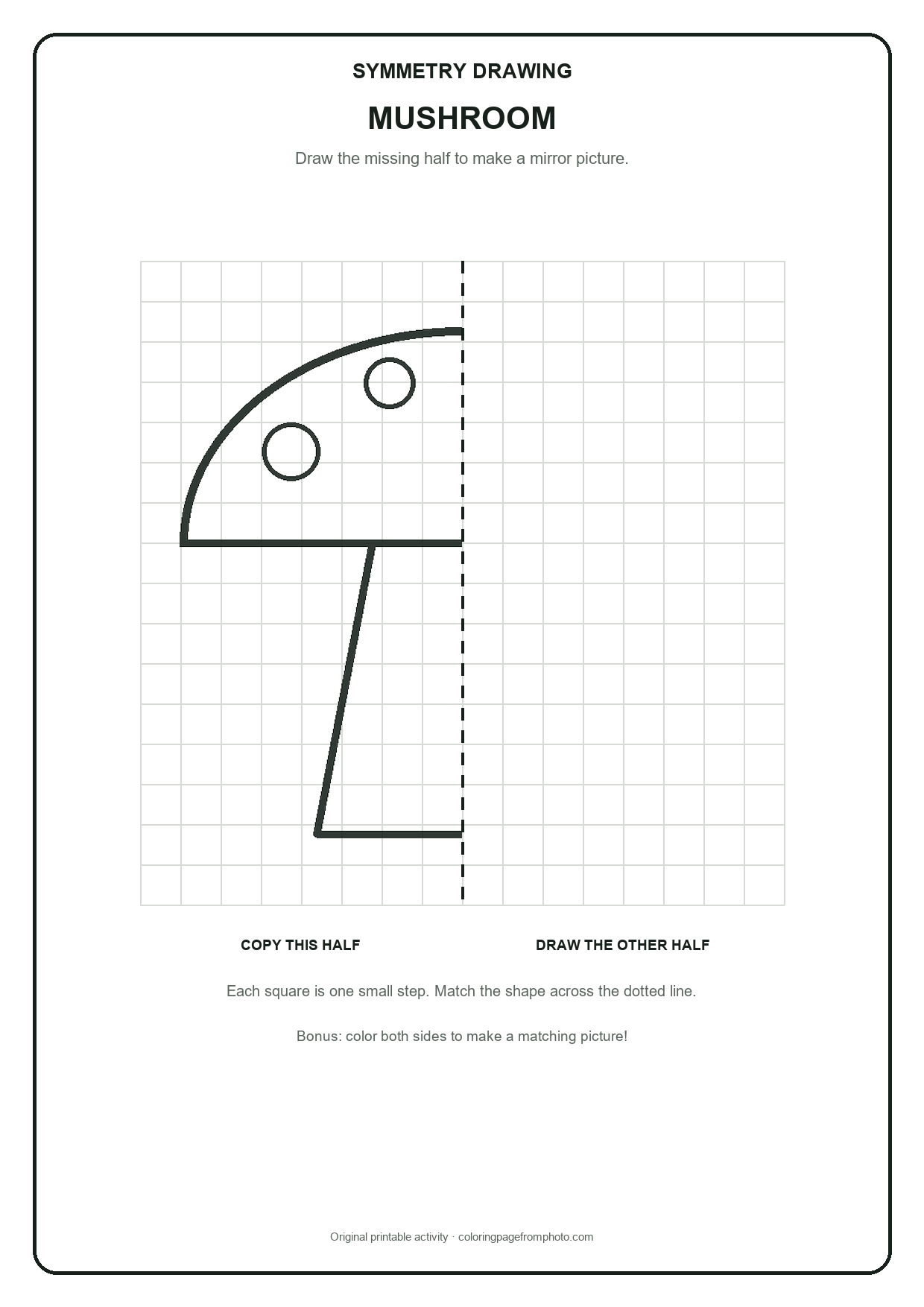 Printable mushroom symmetry drawing printables activity