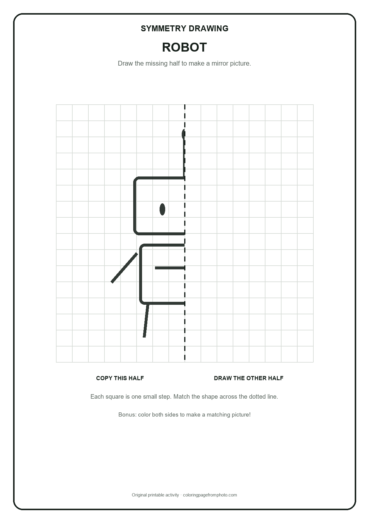Printable robot symmetry drawing printables activity