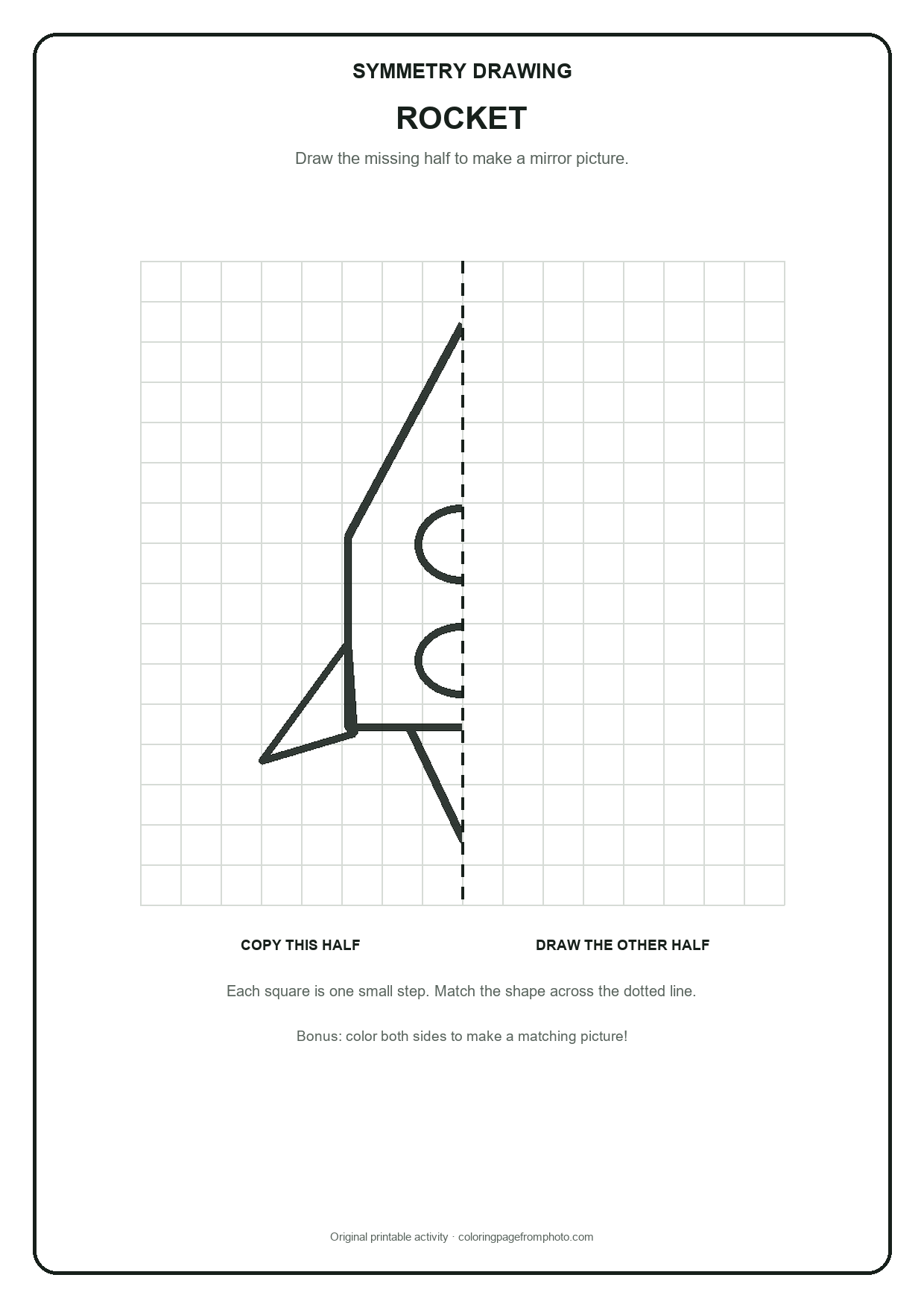 Printable rocket symmetry drawing printables activity