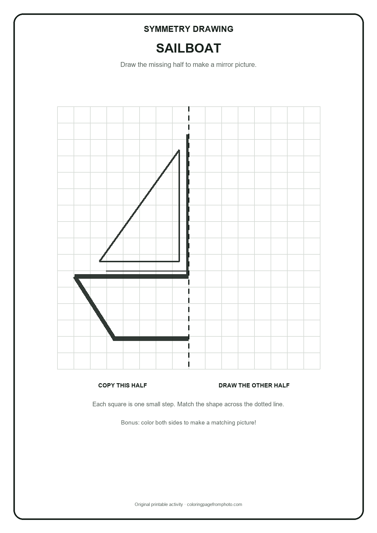 Printable sailboat symmetry drawing printables activity