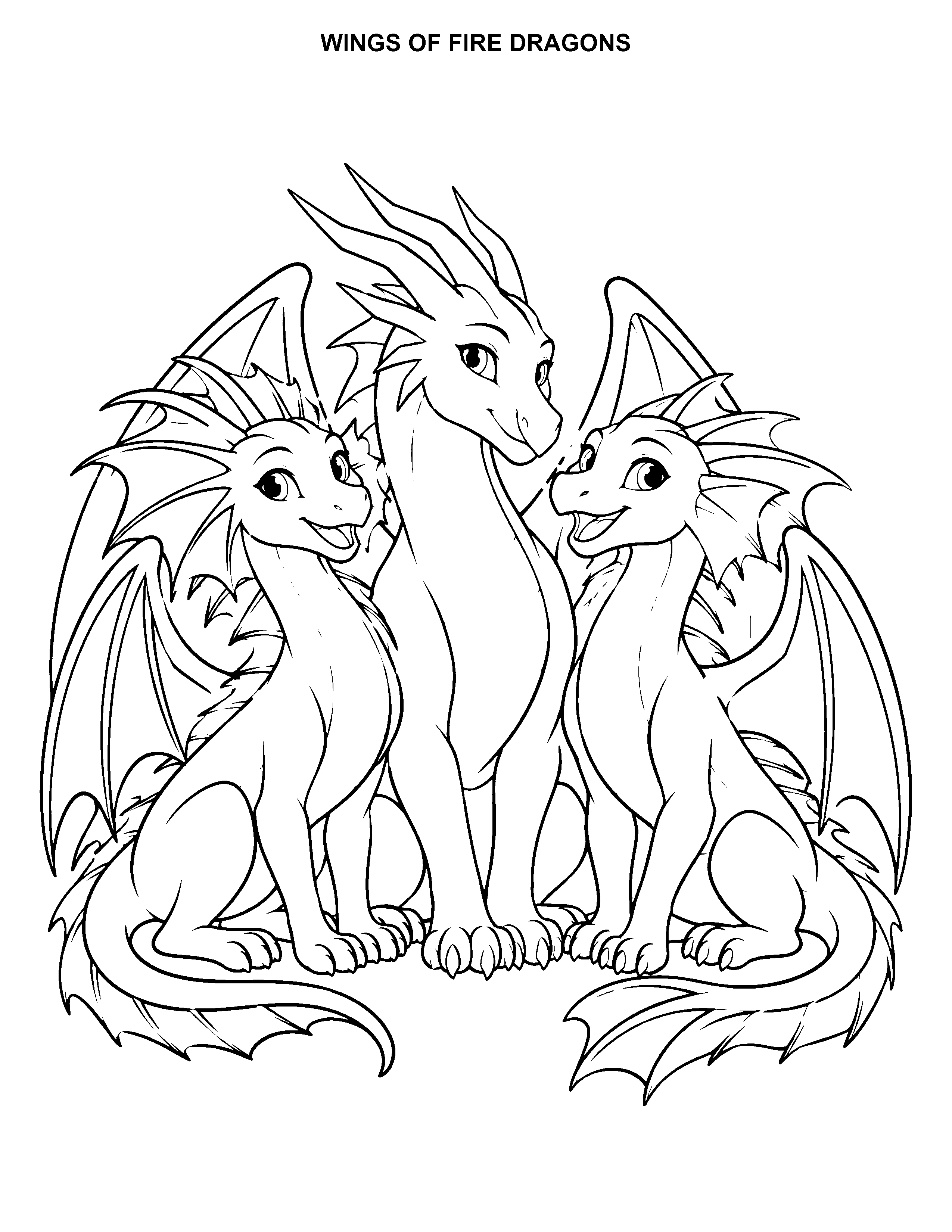 Wings of Fire Dragons printable black-and-white coloring page